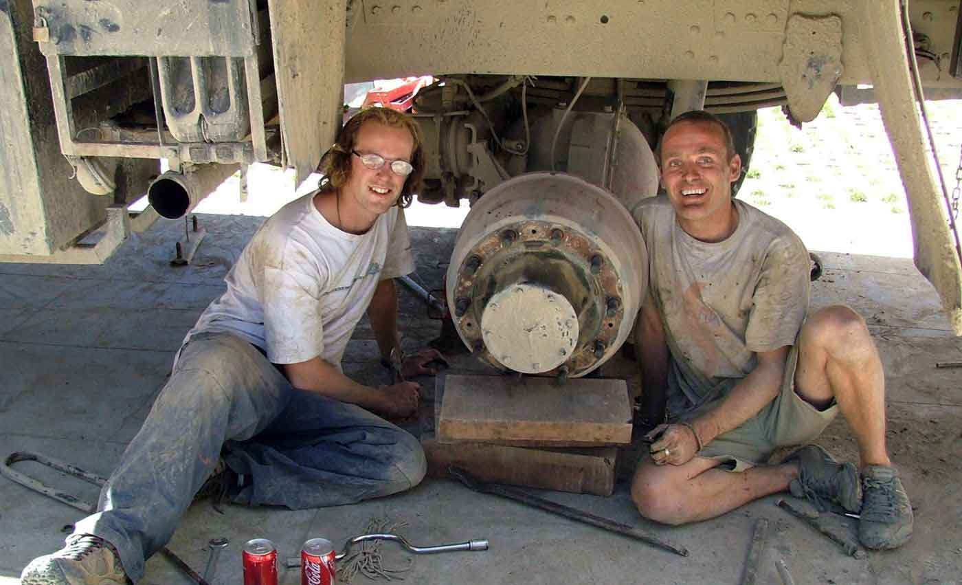 Driving a truck along a dirt road in China